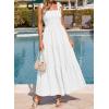 image:imageBTFBM Womens 2026 Spring Boho Spaghetti Strap Dress Casual Sleeveless Smocked A Line Beach Sundress Long Maxi DressesWhite