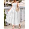 image:imageBTFBM Womens 2026 Spring Boho Spaghetti Strap Dress Casual Sleeveless Smocked A Line Beach Sundress Long Maxi DressesWhite