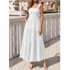 image:imageBTFBM Womens 2026 Spring Boho Spaghetti Strap Dress Casual Sleeveless Smocked A Line Beach Sundress Long Maxi DressesWhite