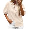 image:imageBTFBM Womens Button Down Shirts Short Puff Sleeve Collared V Neck 2026 Summer Tops Dressy Casual Work Business BlousesBeige