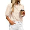 image:imageBTFBM Womens Button Down Shirts Short Puff Sleeve Collared V Neck 2026 Summer Tops Dressy Casual Work Business BlousesBeige