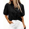 image:imageBTFBM Womens Button Down Shirts Short Puff Sleeve Collared V Neck 2026 Summer Tops Dressy Casual Work Business BlousesBlack