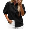 image:imageBTFBM Womens Button Down Shirts Short Puff Sleeve Collared V Neck 2026 Summer Tops Dressy Casual Work Business BlousesBlack