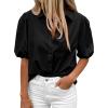 image:imageBTFBM Womens Button Down Shirts Short Puff Sleeve Collared V Neck 2026 Summer Tops Dressy Casual Work Business BlousesBlack