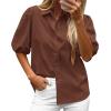 image:imageBTFBM Womens Button Down Shirts Short Puff Sleeve Collared V Neck 2026 Summer Tops Dressy Casual Work Business BlousesBrown