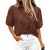 image:imageBTFBM Womens Button Down Shirts Short Puff Sleeve Collared V Neck 2026 Summer Tops Dressy Casual Work Business BlousesBrown