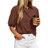 image:imageBTFBM Womens Button Down Shirts Short Puff Sleeve Collared V Neck 2026 Summer Tops Dressy Casual Work Business BlousesBrown