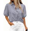 image:imageBTFBM Womens Button Down Shirts Short Puff Sleeve Collared V Neck 2026 Summer Tops Dressy Casual Work Business BlousesGrey