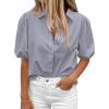 image:imageBTFBM Womens Button Down Shirts Short Puff Sleeve Collared V Neck 2026 Summer Tops Dressy Casual Work Business BlousesGrey