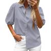 image:imageBTFBM Womens Button Down Shirts Short Puff Sleeve Collared V Neck 2026 Summer Tops Dressy Casual Work Business BlousesGrey
