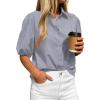 image:imageBTFBM Womens Button Down Shirts Short Puff Sleeve Collared V Neck 2026 Summer Tops Dressy Casual Work Business BlousesGrey