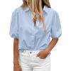 image:imageBTFBM Womens Button Down Shirts Short Puff Sleeve Collared V Neck 2026 Summer Tops Dressy Casual Work Business BlousesLight Blue