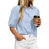 image:imageBTFBM Womens Button Down Shirts Short Puff Sleeve Collared V Neck 2026 Summer Tops Dressy Casual Work Business BlousesLight Blue