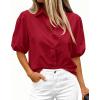 image:imageBTFBM Womens Button Down Shirts Short Puff Sleeve Collared V Neck 2026 Summer Tops Dressy Casual Work Business BlousesRed