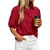 image:imageBTFBM Womens Button Down Shirts Short Puff Sleeve Collared V Neck 2026 Summer Tops Dressy Casual Work Business BlousesRed