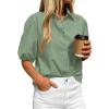 image:imageBTFBM Womens Button Down Shirts Short Puff Sleeve Collared V Neck 2026 Summer Tops Dressy Casual Work Business BlousesSage Green