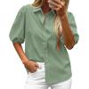 image:imageBTFBM Womens Button Down Shirts Short Puff Sleeve Collared V Neck 2026 Summer Tops Dressy Casual Work Business BlousesSage Green