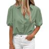 image:imageBTFBM Womens Button Down Shirts Short Puff Sleeve Collared V Neck 2026 Summer Tops Dressy Casual Work Business BlousesSage Green