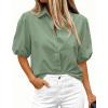 image:imageBTFBM Womens Button Down Shirts Short Puff Sleeve Collared V Neck 2026 Summer Tops Dressy Casual Work Business BlousesSage Green
