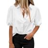 image:imageBTFBM Womens Button Down Shirts Short Puff Sleeve Collared V Neck 2026 Summer Tops Dressy Casual Work Business BlousesWhite