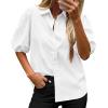 image:imageBTFBM Womens Button Down Shirts Short Puff Sleeve Collared V Neck 2026 Summer Tops Dressy Casual Work Business BlousesWhite