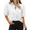 image:imageBTFBM Womens Button Down Shirts Short Puff Sleeve Collared V Neck 2026 Summer Tops Dressy Casual Work Business BlousesWhite
