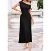 image:imageBTFBM Womens Spring Dresses 2026 Asymmetrical Neck Short Sleeve Pleated Swing Knit Midi Dress Business CasualBlack