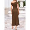 image:imageBTFBM Womens Spring Dresses 2026 Asymmetrical Neck Short Sleeve Pleated Swing Knit Midi Dress Business CasualBrown