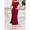 image:imageBTFBM Womens Spring Dresses 2026 Asymmetrical Neck Short Sleeve Pleated Swing Knit Midi Dress Business CasualBurgundy