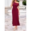 image:imageBTFBM Womens Spring Dresses 2026 Asymmetrical Neck Short Sleeve Pleated Swing Knit Midi Dress Business CasualBurgundy