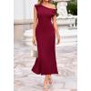 image:imageBTFBM Womens Spring Dresses 2026 Asymmetrical Neck Short Sleeve Pleated Swing Knit Midi Dress Business CasualBurgundy