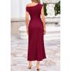 image:imageBTFBM Womens Spring Dresses 2026 Asymmetrical Neck Short Sleeve Pleated Swing Knit Midi Dress Business CasualBurgundy