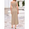 image:imageBTFBM Womens Spring Dresses 2026 Asymmetrical Neck Short Sleeve Pleated Swing Knit Midi Dress Business CasualKhaki