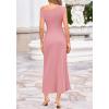 image:imageBTFBM Womens Spring Dresses 2026 Asymmetrical Neck Short Sleeve Pleated Swing Knit Midi Dress Business CasualPink
