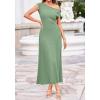 image:imageBTFBM Womens Spring Dresses 2026 Asymmetrical Neck Short Sleeve Pleated Swing Knit Midi Dress Business CasualSage Green