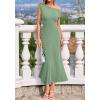 image:imageBTFBM Womens Spring Dresses 2026 Asymmetrical Neck Short Sleeve Pleated Swing Knit Midi Dress Business CasualSage Green