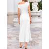 image:imageBTFBM Womens Spring Dresses 2026 Asymmetrical Neck Short Sleeve Pleated Swing Knit Midi Dress Business CasualWhite