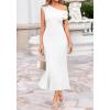 image:imageBTFBM Womens Spring Dresses 2026 Asymmetrical Neck Short Sleeve Pleated Swing Knit Midi Dress Business CasualWhite