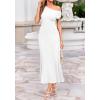 image:imageBTFBM Womens Spring Dresses 2026 Asymmetrical Neck Short Sleeve Pleated Swing Knit Midi Dress Business CasualWhite