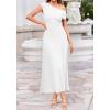 image:imageBTFBM Womens Spring Dresses 2026 Asymmetrical Neck Short Sleeve Pleated Swing Knit Midi Dress Business CasualWhite