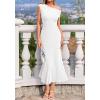 image:imageBTFBM Womens Spring Dresses 2026 Asymmetrical Neck Short Sleeve Pleated Swing Knit Midi Dress Business CasualWhite