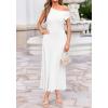 image:imageBTFBM Womens Spring Dresses 2026 Asymmetrical Neck Short Sleeve Pleated Swing Knit Midi Dress Business CasualWhite