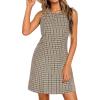 image:imageBTFBM Womens Summer Dress 2026 Spring Plaid Crew Neck Sleeveless Button Bodycon Mini Vintage Business Casual DressesApricot