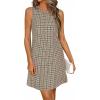 image:imageBTFBM Womens Summer Dress 2026 Spring Plaid Crew Neck Sleeveless Button Bodycon Mini Vintage Business Casual DressesApricot