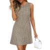image:imageBTFBM Womens Summer Dress 2026 Spring Plaid Crew Neck Sleeveless Button Bodycon Mini Vintage Business Casual DressesApricot