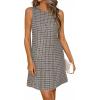 image:imageBTFBM Womens Summer Dress 2026 Spring Plaid Crew Neck Sleeveless Button Bodycon Mini Vintage Business Casual DressesBlack Grey