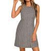 image:imageBTFBM Womens Summer Dress 2026 Spring Plaid Crew Neck Sleeveless Button Bodycon Mini Vintage Business Casual DressesBlack Grey