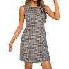 image:imageBTFBM Womens Summer Dress 2026 Spring Plaid Crew Neck Sleeveless Button Bodycon Mini Vintage Business Casual DressesBlack Grey