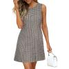 image:imageBTFBM Womens Summer Dress 2026 Spring Plaid Crew Neck Sleeveless Button Bodycon Mini Vintage Business Casual DressesBlack Grey