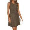 image:imageBTFBM Womens Summer Dress 2026 Spring Plaid Crew Neck Sleeveless Button Bodycon Mini Vintage Business Casual DressesBrown